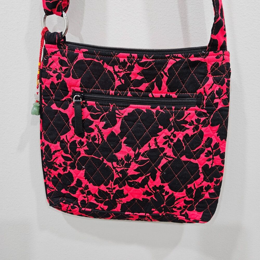 Vera Bradley Hipster Crossbody Bag Red Black Floral Boho Pockets Lined Hippie - Picture 7 of 10